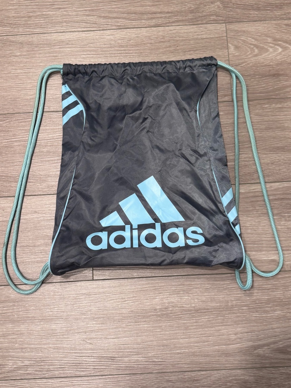 Adidas drawstring cinch bag light/dark turquoise and dark gray wear as backpack